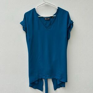 New York & Company 7th Avenue Teal V-Neck Blouse Women’s Size L